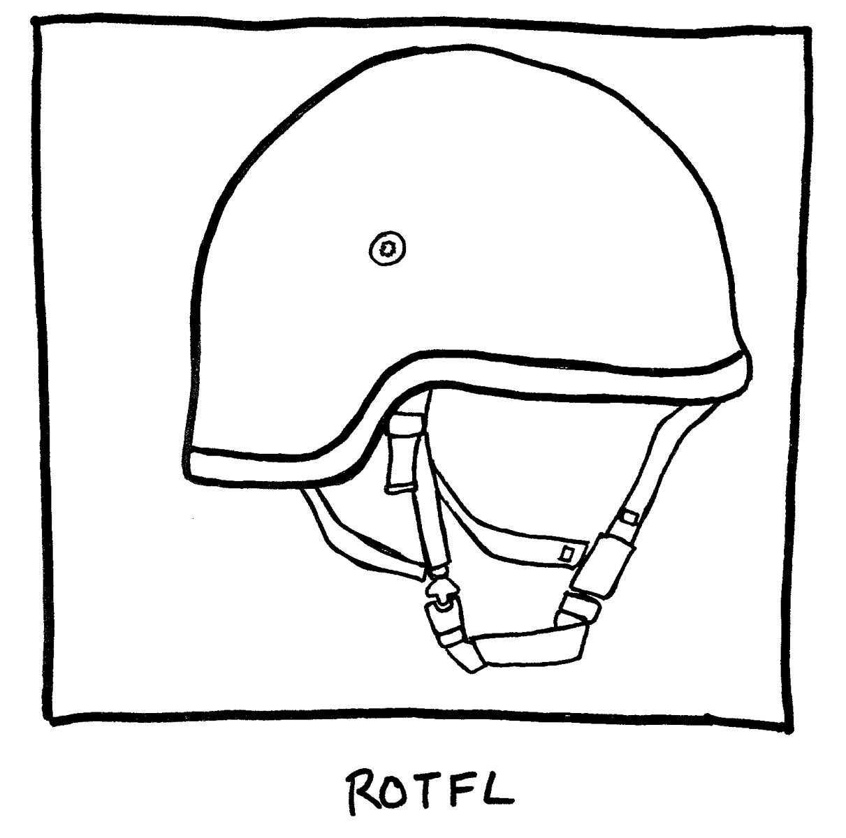 image of an army helmet. Labeled: ROTFL